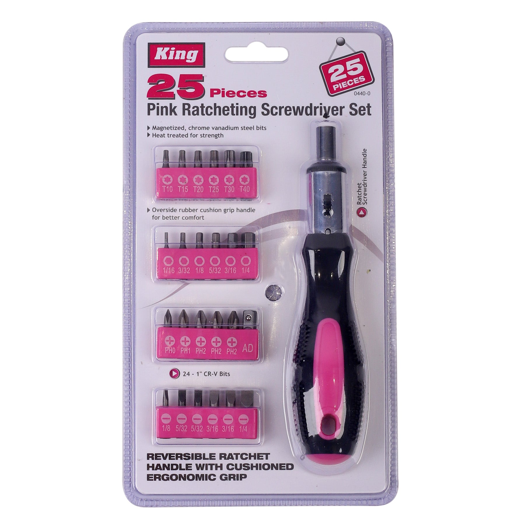Pink Rachet Set 0440-0 - 25-PC PINK RATCHETING SCREWDRIVER SET – King Tools & Equipment