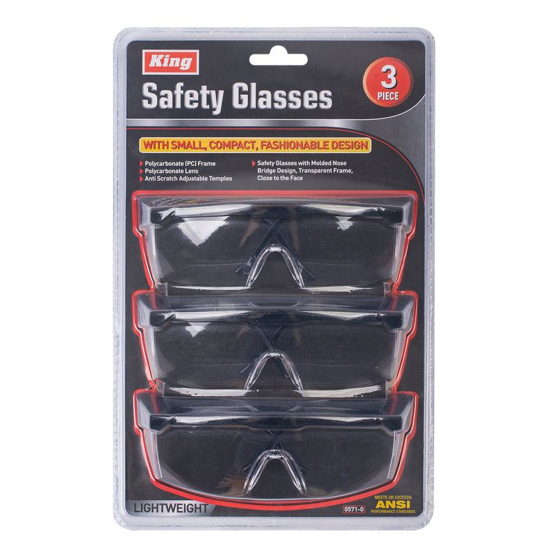 0571-0 - 3-PC SAFETY GLASSES SET, ANTI SCRATCH