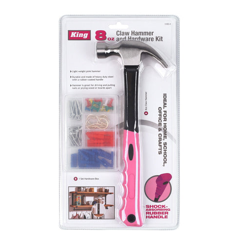3100-0 - PINK 8 OZ PINK CLAW HAMMER & HARDWARE KIT SET
