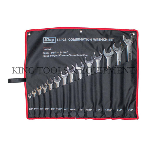 KING 14-pc COMBINATION WRENCH SET w/ Pouch (3/8" - 1-1/4") SAE