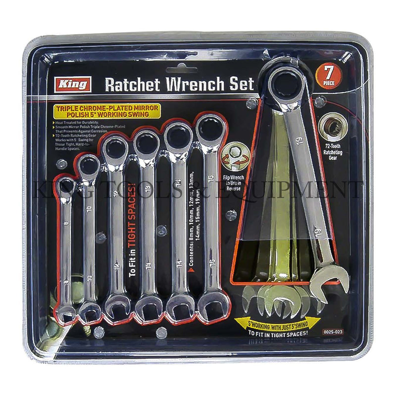 KING 7-pc RATCHETING GEAR COMBINATION WRENCH SET (8 - 19mm) Metric