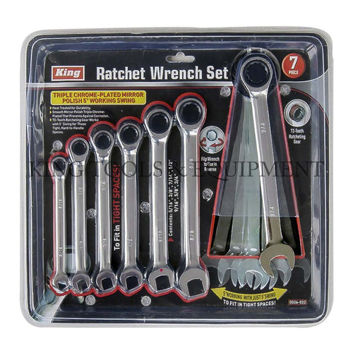 KING 7-pc RATCHETING GEAR COMBINATION WRENCH SET (5/16" - 3/4") SAE