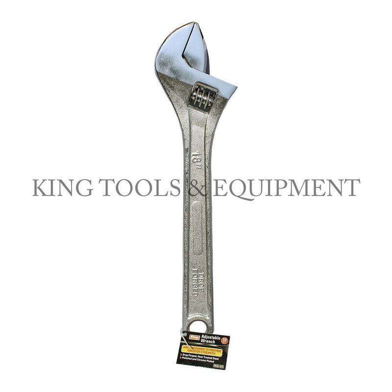 KING 18" ADJUSTABLE WRENCH, Chrome-Plated Steel