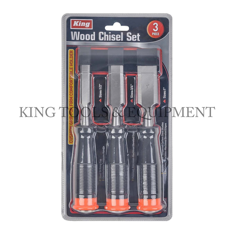 KING 3-pc Professional WOOD CHISEL SET w/ Cushion Grip (1/2", 3/4" & 1")