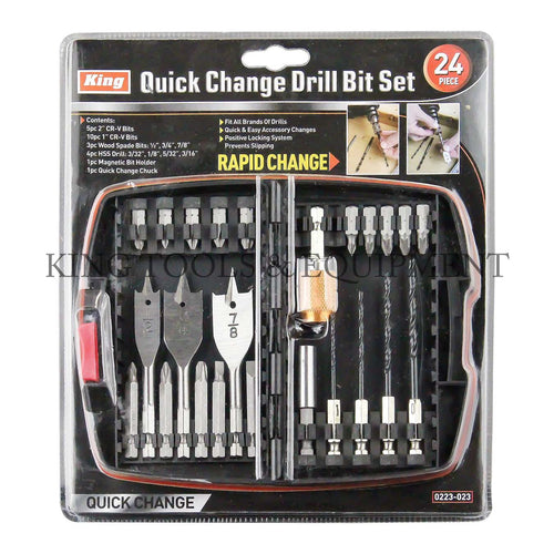 KING 24-pc Quick Change DRILL and DRIVER BIT SET w/ Case