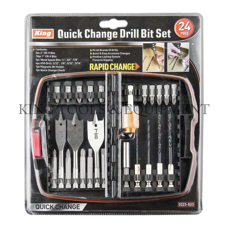 KING 24-pc Quick Change DRILL and DRIVER BIT SET w/ Case