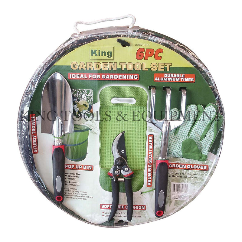 KING 6-pc GARDENING TOOL SET w/ Waste Bin