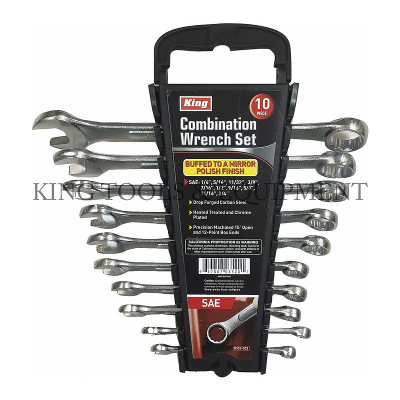 KING 10-pc COMBINATION WRENCH SET w/ Rack (1/4" - 3/4") SAE