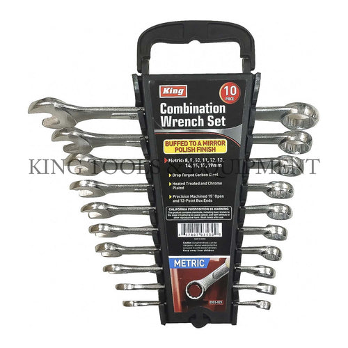KING 10-pc COMBINATION WRENCH SET w/ Rack (8 - 19mm) Metric