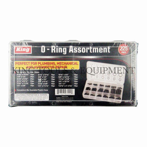 KING 225-pc 18-Size Nitrile Rubber O-RING SET w/ Box, SAE