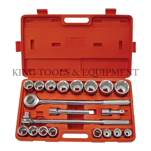 KING 21-pc 3/4" Dr. SOCKET SET w/ Ratchet Handle + Extension + Case, SAE