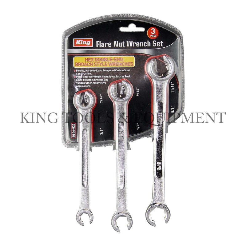 KING 3-pc FLARE NUT WRENCH SET, 6-Size (3/8" - 11/16") SAE