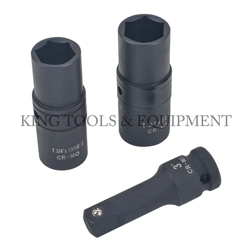 KING 3-pc 1/2" Dr. TRUCK LUG NUT FLIP IMPACT SOCKET SET