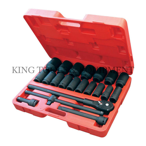 KING 22-pc 3/4" Dr. DEEP IMPACT SOCKET SET w/ Extensions + Ratchet Handle & Blow Case