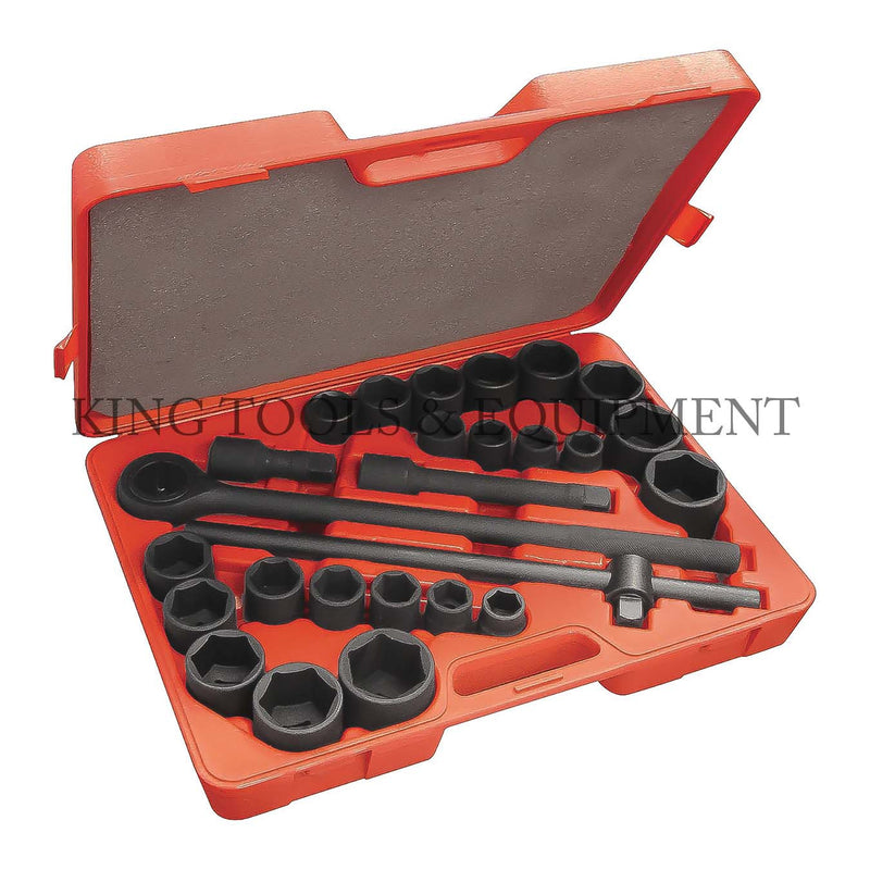 KING 27-pc 3/4" Dr. SOCKET SET w/ Adaptors + Extensions + Ratchet Handle, SAE and Metric