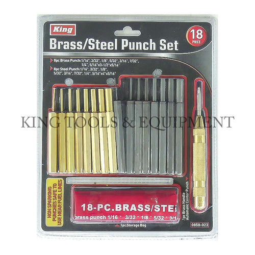 KING 18-pc BRASS and STEEL PUNCH SET w/ Pouch SAE