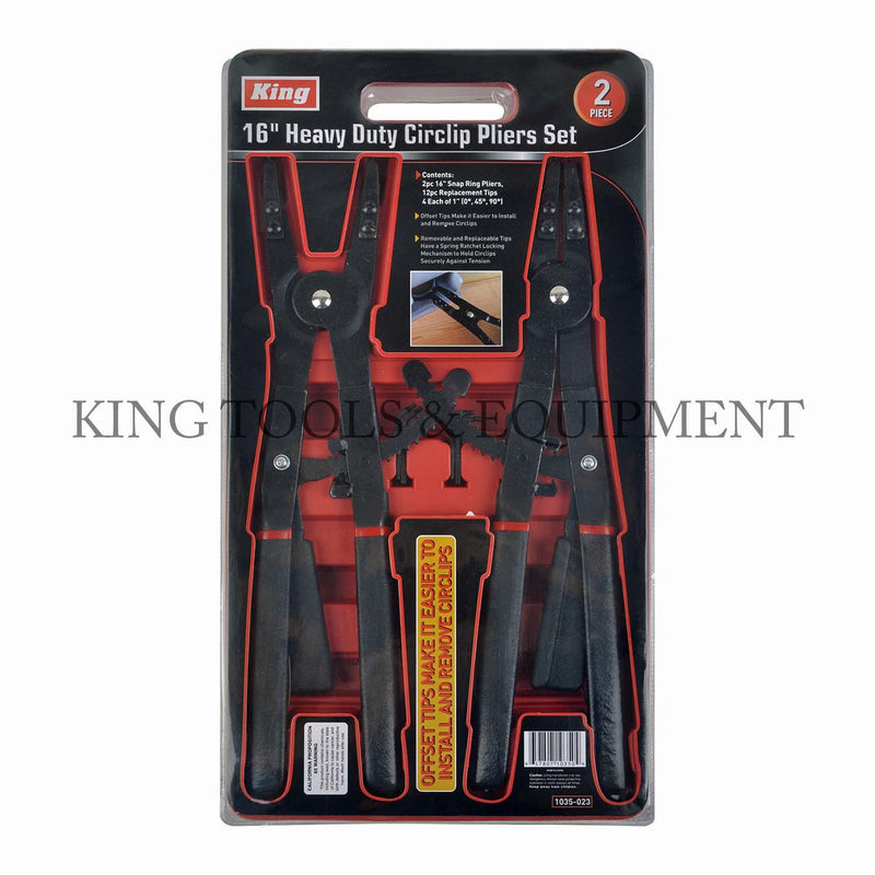 KING 2-pc 16" Heavy-Duty JUMBO CIRCLIP PLIERS SET w/ Replacement Tips