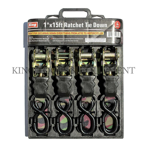 KING 4-pc 1" x 15' RATCHET TIE DOWN SET 800 lbs Cap. Camouflage