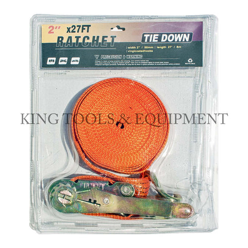 KING 2" x 27' (50mm x 8m) RATCHET TIE DOWN w/ Vinyl Coated Hooks