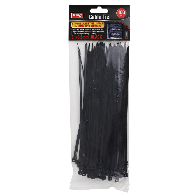 100-PC Cable Tie (8" x 3.6mm) Black - 1280-0