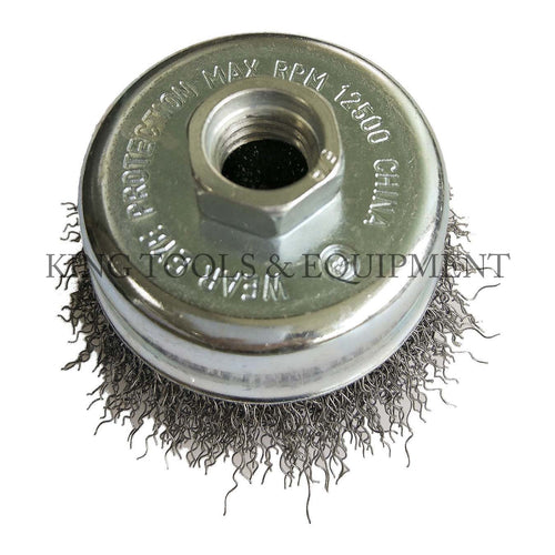 KING 3" 5/8" Dr. Crimped WIRE CUP BRUSH, 12500 RPM Max