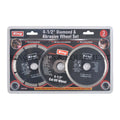 3-pc 4.5" Diamond & Abrasive CUTTING WHEEL BLADE SET, 13200 RPM Max - 1395-0