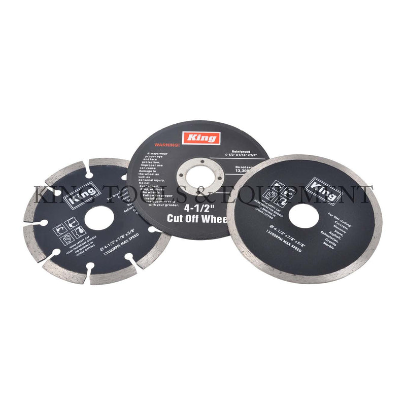 3-pc 4.5" Diamond & Abrasive CUTTING WHEEL BLADE SET, 13200 RPM Max - 1395-0