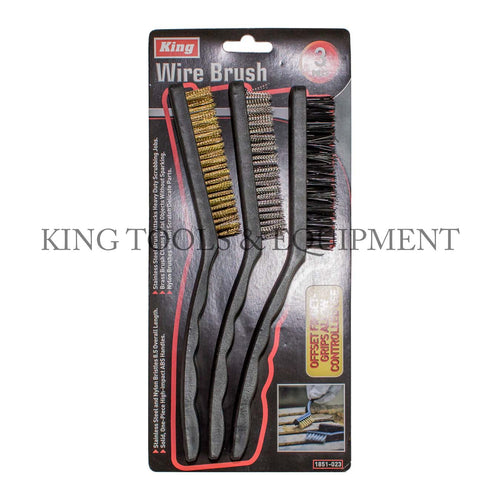 KING 3-pc Assorted WIRE BRUSH SET, Steel + Brass + Nylon