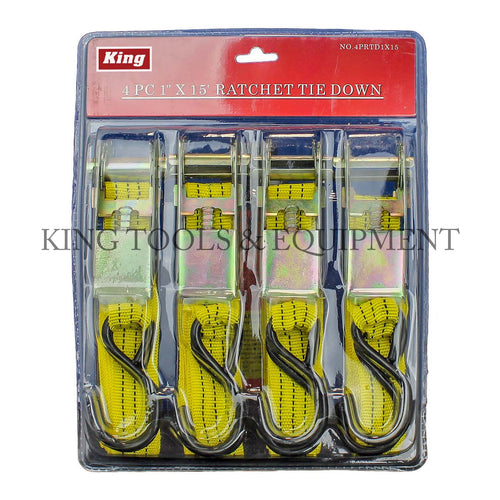 KING 4-pc 1" x 15' Ultility RATCHET TIE DOWN SET