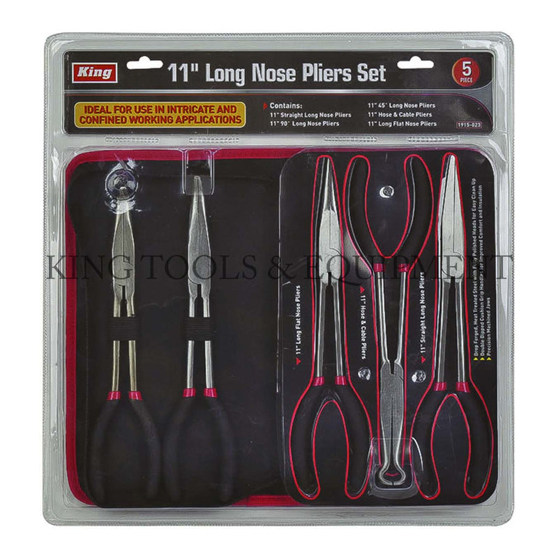KING 5-pc 11" Assorted LONG NOSE PLIERS SET w/ Bag