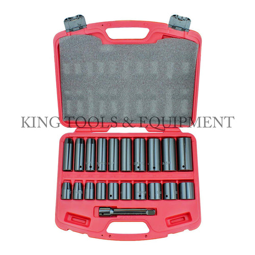 KING 22-pc 1/2" Dr. DEEP and SHALLOW IMPACT SOCKET SET w/ Blow Case, SAE