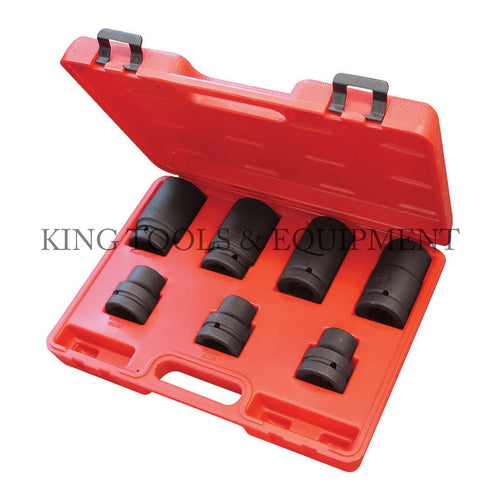 KING 7-pc 1" Dr. DEEP and SHALLOW IMPACT SOCKET SET w/ Blow Case, Metric