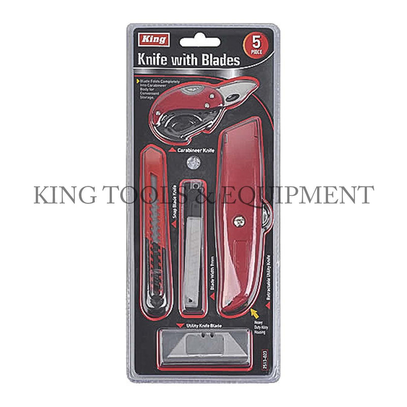 KING 5-pc Assorted UTILITY KNIFE SET w/ Extra Blades