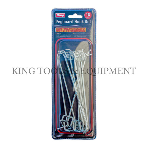 KING 10-pc 6" x 9/64" PEGBOARD HOOK SET, Chrome Plated