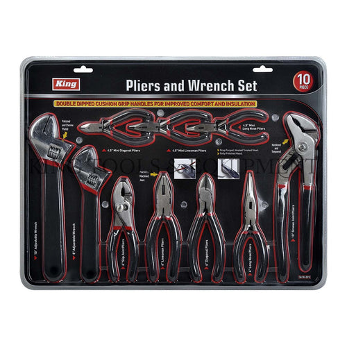 KING 10-pc Assorted PLIERS and WRENCH SET
