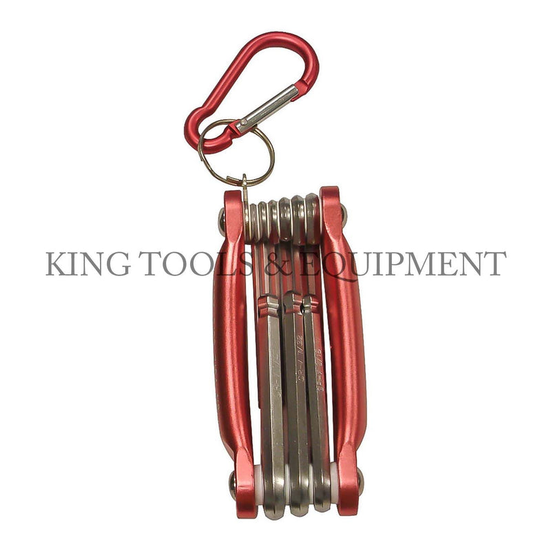 KING Folding Pocket Ball-End HEX KEY WRENCH SET (5/64" - 1/4") SAE w/ Key Chain